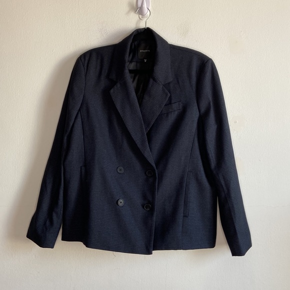 Dynamite Dark Navy Blue Checker Double Breasted Blazer - Picture 4 of 12